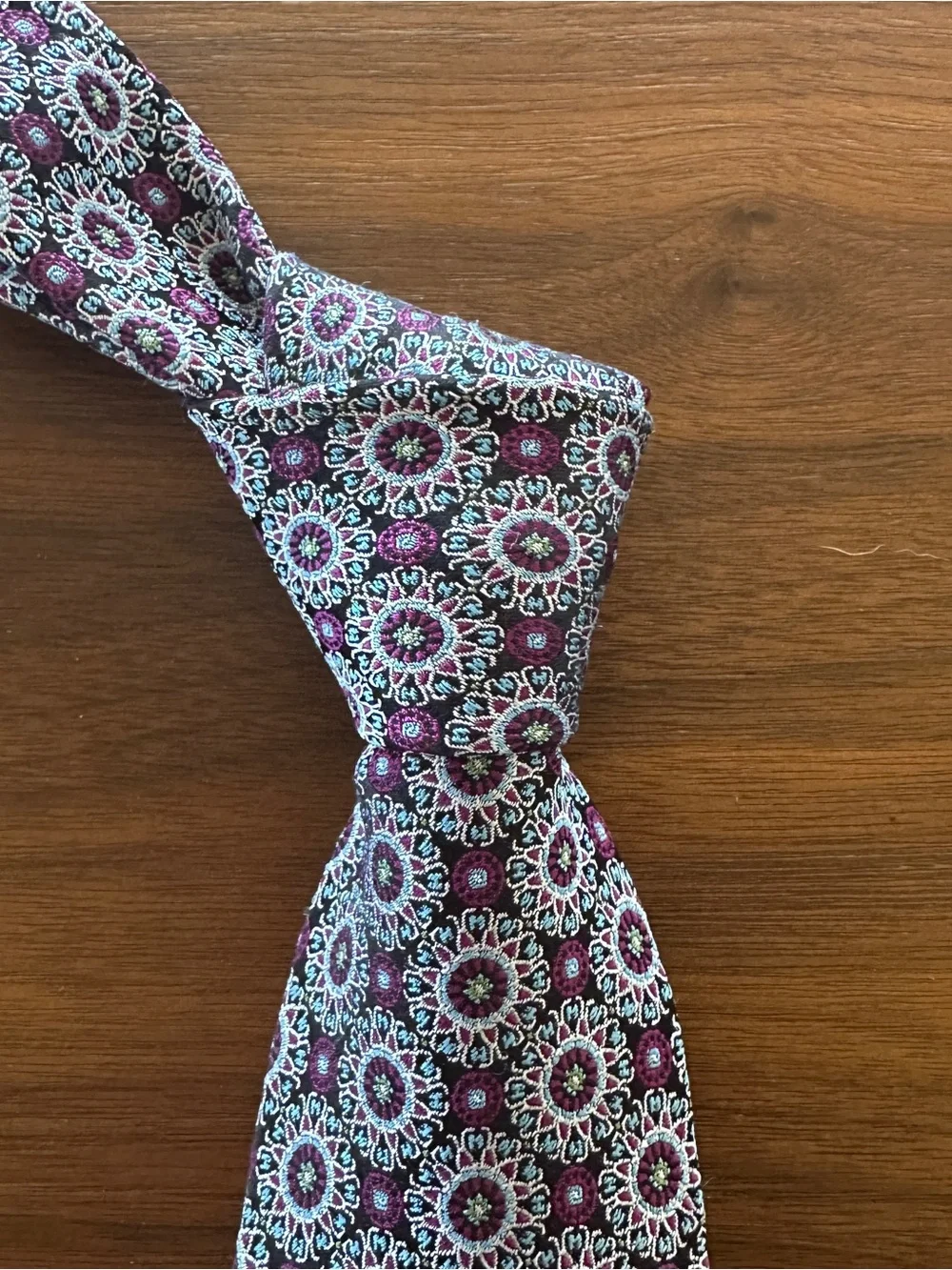 Pronto Uomo Purple and Teal Floral Medallion Silk Tie
